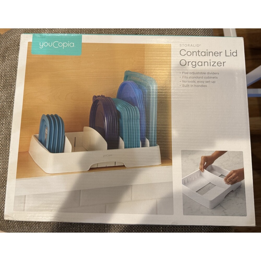 New YouCopia White Container Lid Organizer Kitchen Storage Organization
